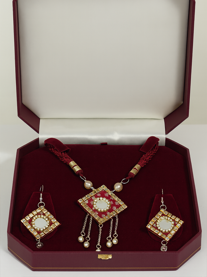 Handmade Maroon Colour Necklace with Earrings – Elegant Ethnic Jewelry Set