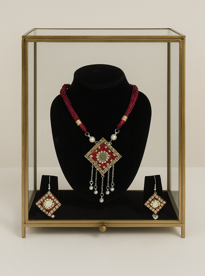Handmade Maroon Colour Necklace with Earrings – Elegant Ethnic Jewelry Set
