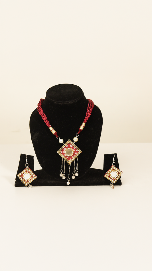 Handmade Maroon Colour Necklace with Earrings – Elegant Ethnic Jewelry Set