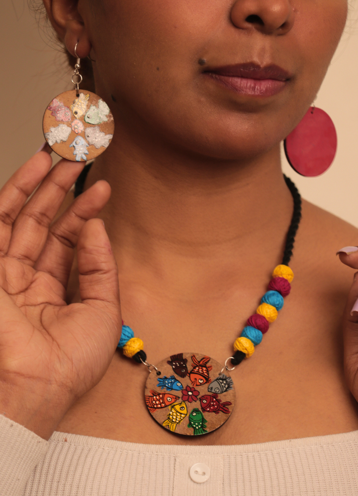 Vibrant Pattachitra Fish Motif Necklace Set
