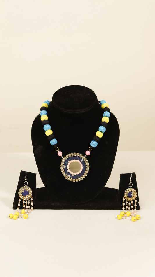 Handmade Blue & Pink Colour Necklace with Earrings – Vibrant Festive Jewelry Set