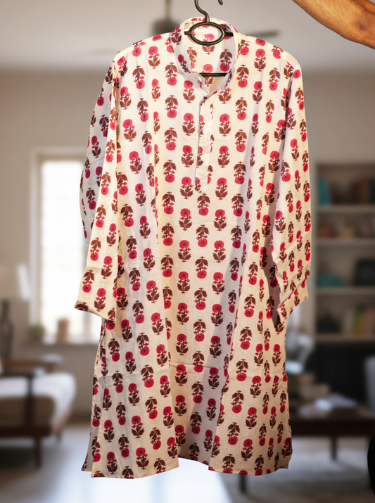 Elegant White Kurti with Pink Floral Design – Stylish & Comfortable