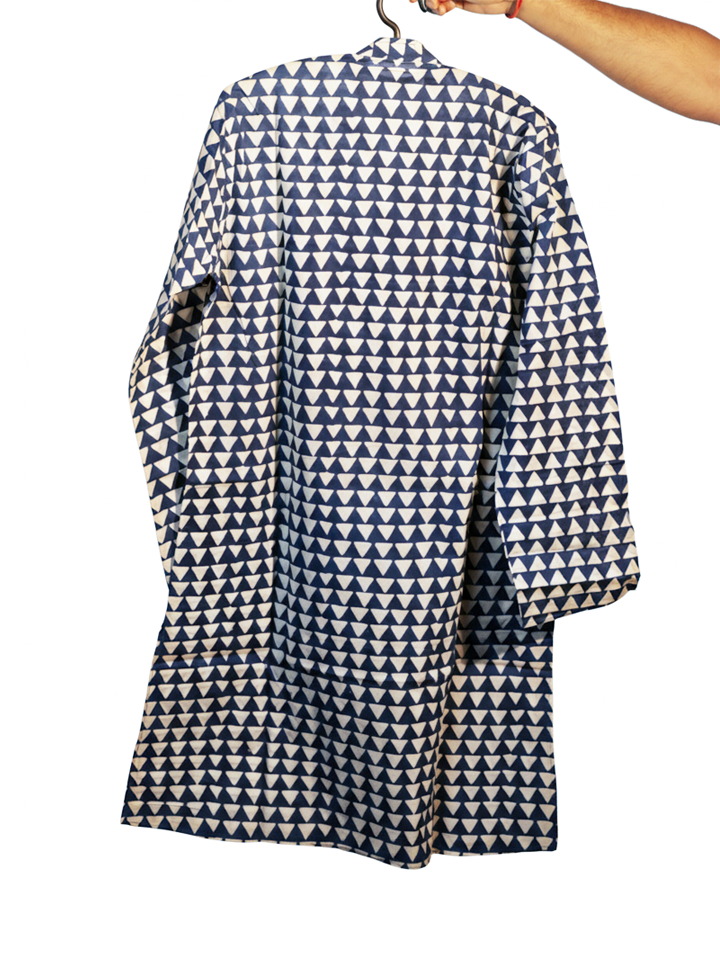 Stylish Navy Blue Kurti with White Geometric Print – Elegant & Comfortable