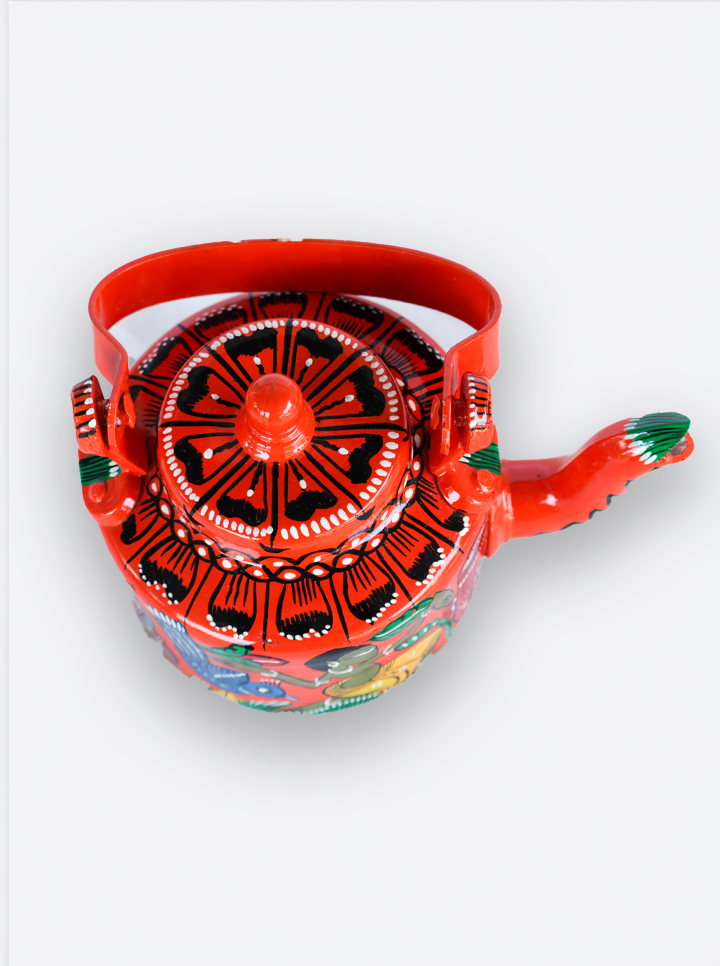 Hand-Painted Pattachitra Tribal  Kettle – A Timeless Blend of Art & Tradition (Orange)