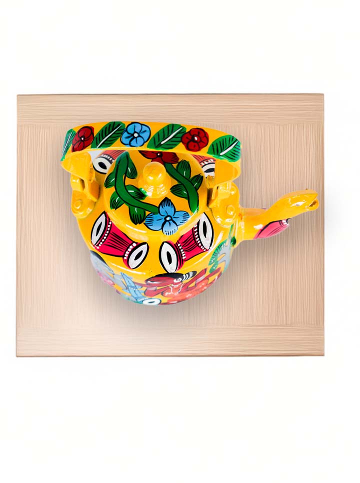 Hand-Painted Pattachitra Tribal Kettle – A Timeless Masterpiece (Yellow)