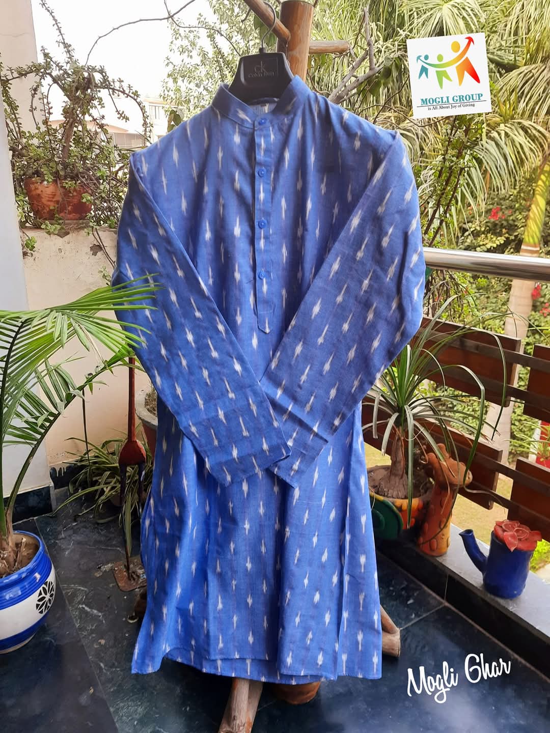 Ikat Cotton Kurta (Blue)