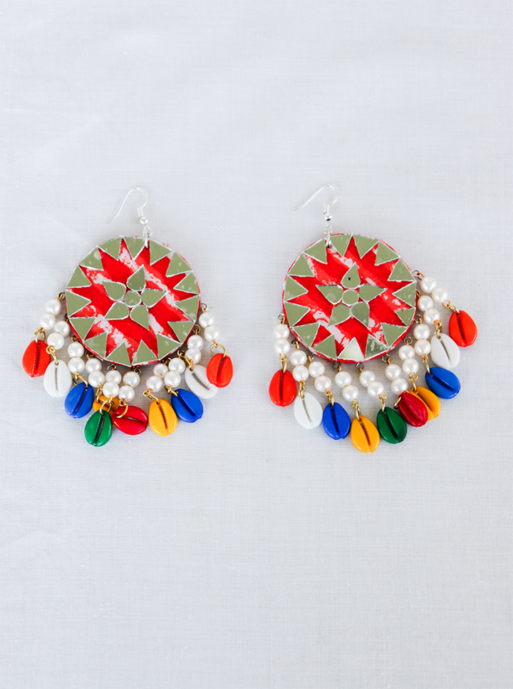 Handmade Mirror & Shell Earrings