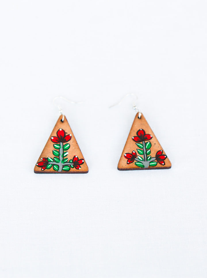 Hand-Painted Floral Triangle Earrings