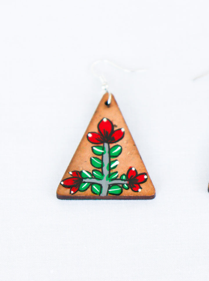 Hand-Painted Floral Triangle Earrings