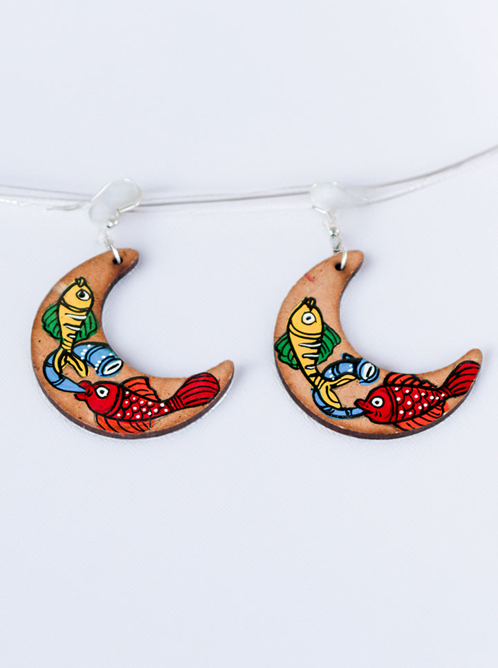 Hand-Painted Crescent Fish Earrings