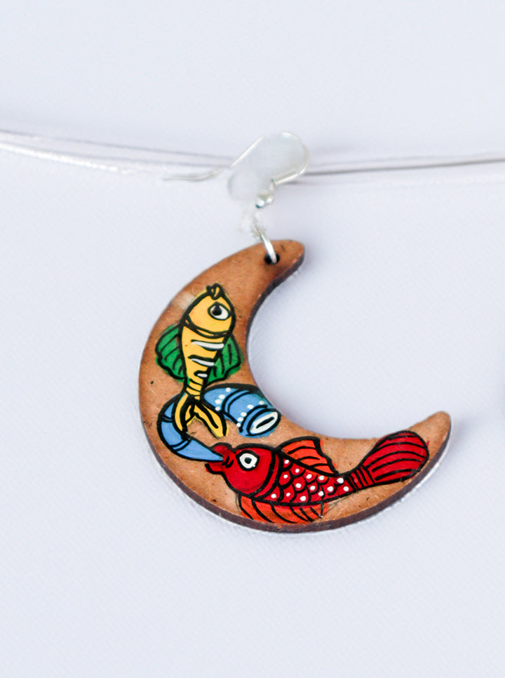Hand-Painted Crescent Fish Earrings