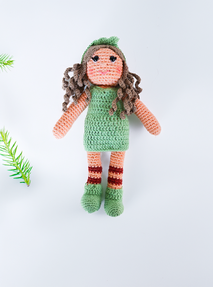 Handmade Crochet Doll β Adorable & Unique Gift (Green Colour Dress)