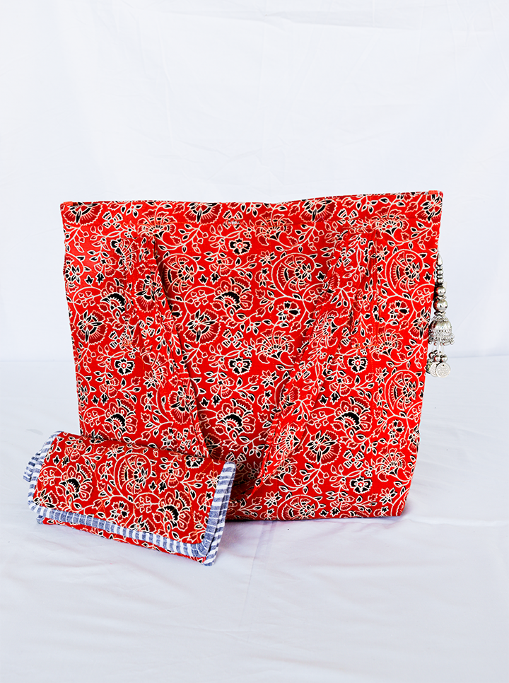Handmade Fabric Bag with coordinated travel pouch