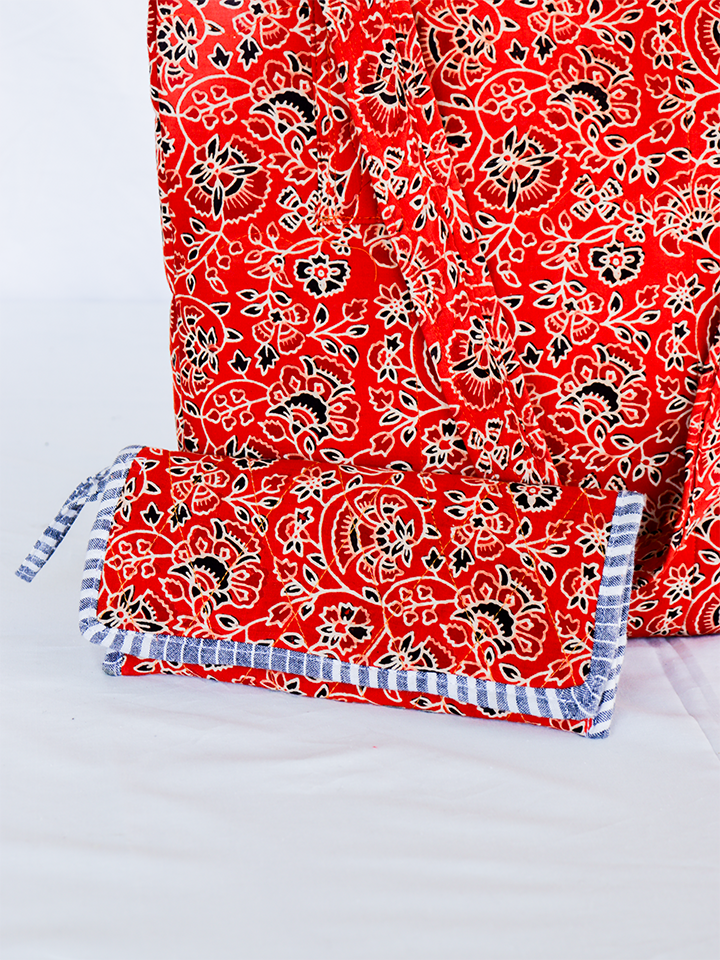 Handmade Fabric Bag with coordinated travel pouch