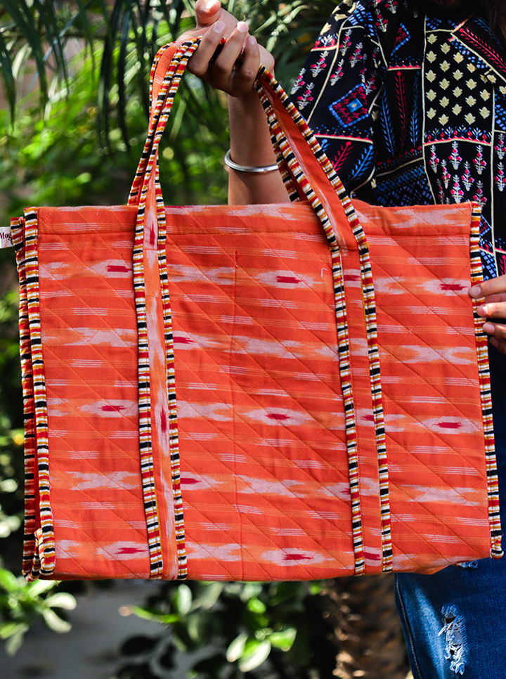 Cotton Reusable Washable Tote Bag (Orange)