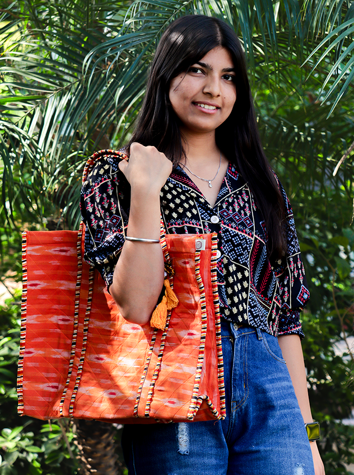 Cotton Reusable Washable Tote Bag (Orange)