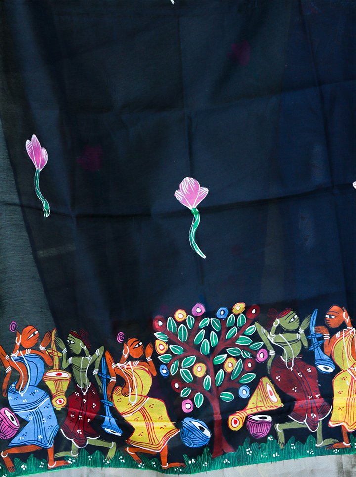 Handmade Pattachitra Black Dupatta