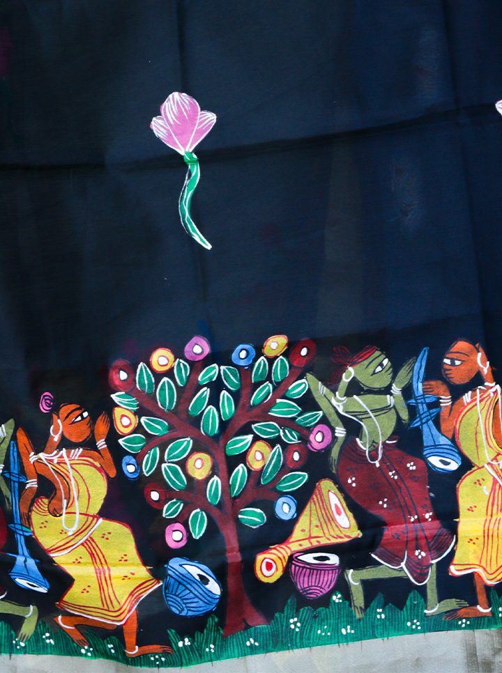 Handmade Pattachitra Black Dupatta