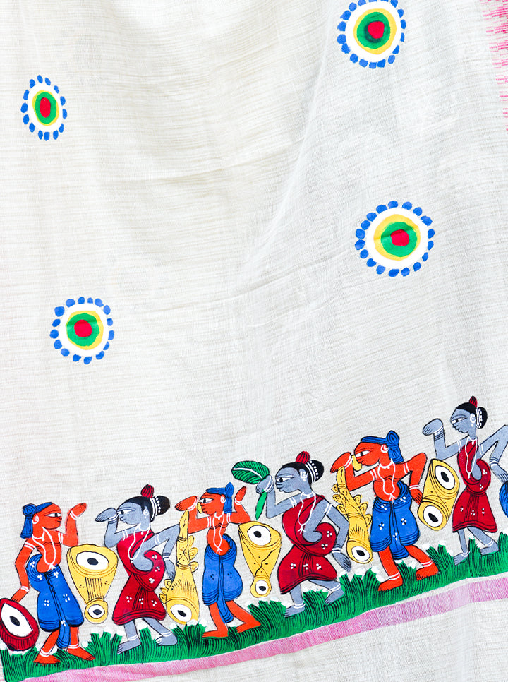 Hand-Painted Pattachitra Dupatta | Traditional Folk Art on Fabric
