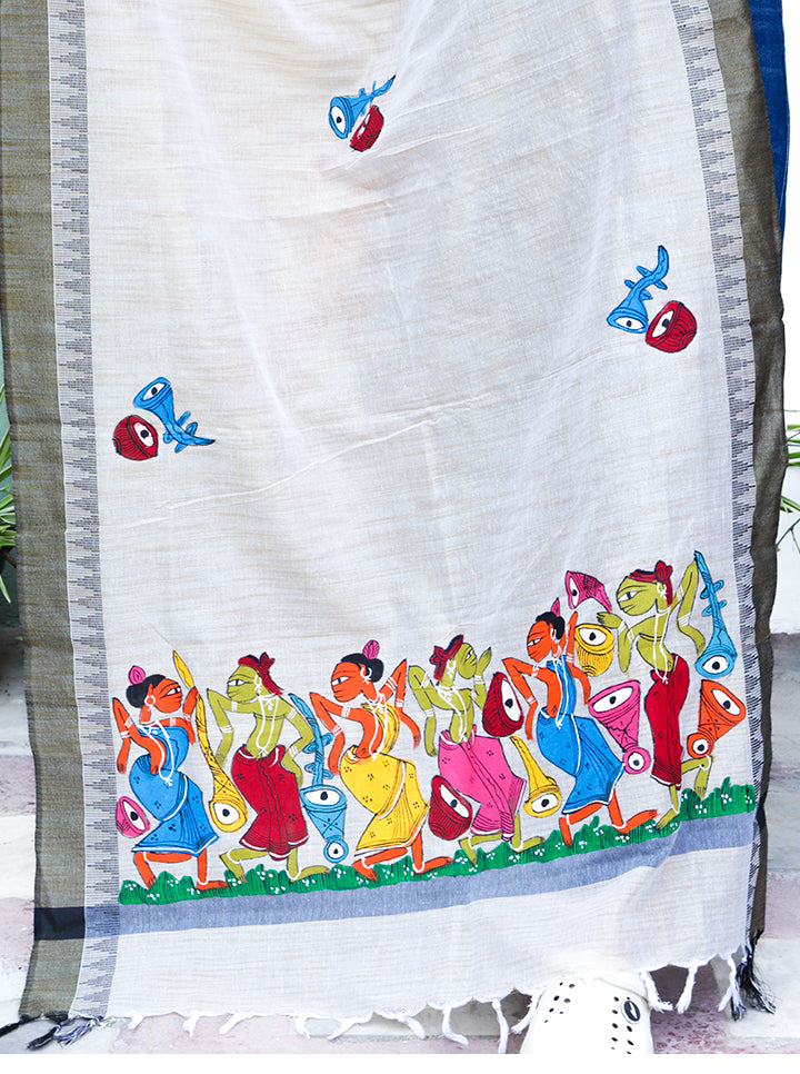 Hand-Painted Pattachitra Dupatta ā Devotional Dance Motif