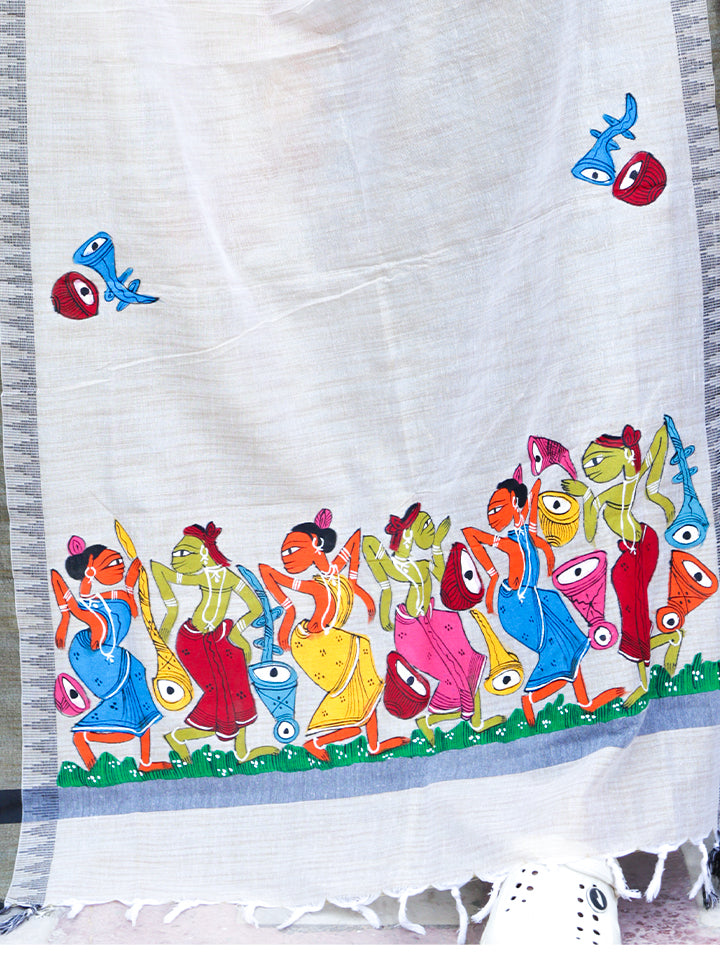 Hand-Painted Pattachitra Dupatta ā Devotional Dance Motif