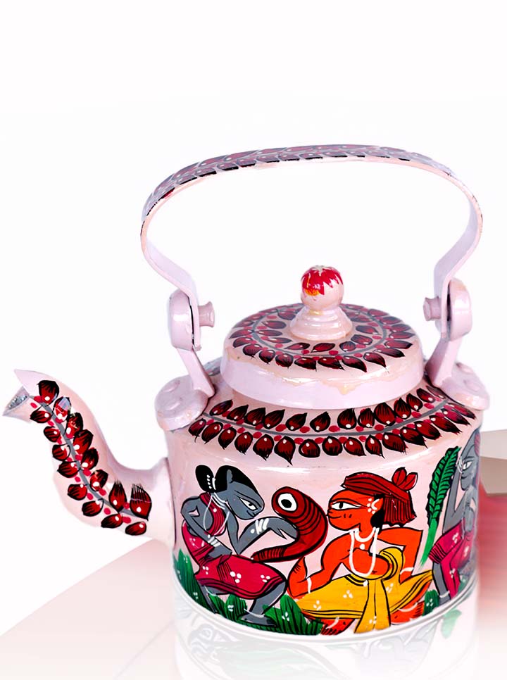 Hand-Painted Traditional Kettle – Folk Art And Tribal Design (Pink)