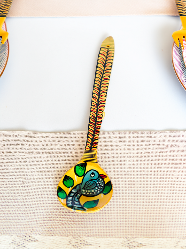Handmade Pattachitra Wooden Spoon (Yellow)