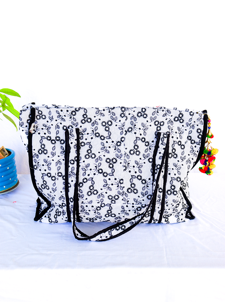 Hand Stitched Tote Bag (Black And White)