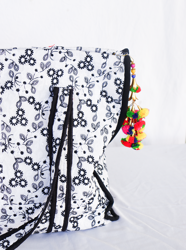 Hand Stitched Tote Bag (Black And White)