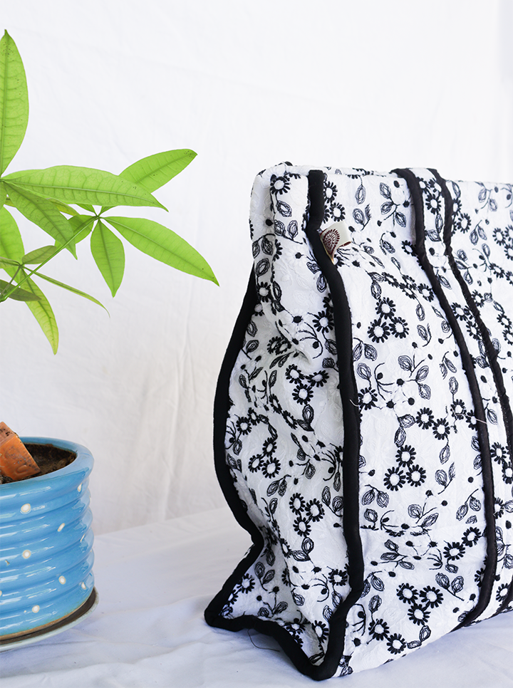 Hand Stitched Tote Bag (Black And White)