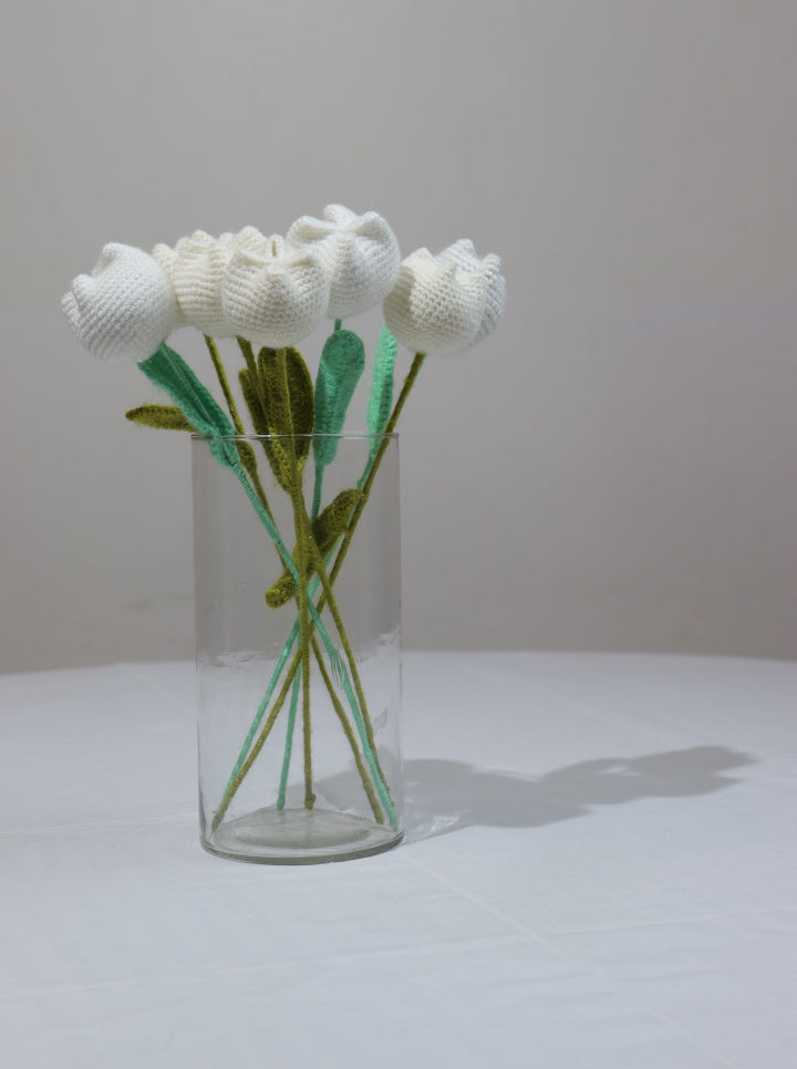 Handmade Crochet White Tulip – Per Piece