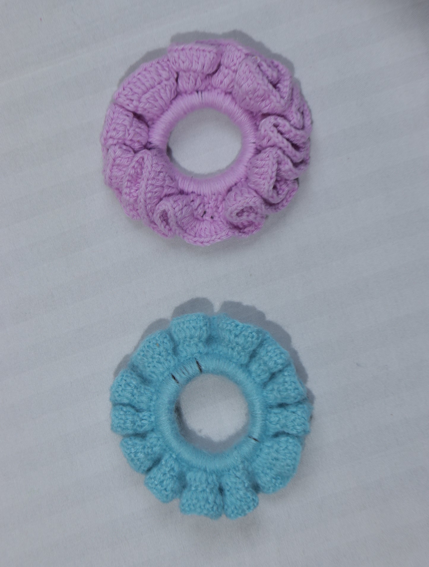 Handmade Wool Scrunchie | Soft Crochet Hair Tie | Pack of 2 | Lavender & Sky Blue