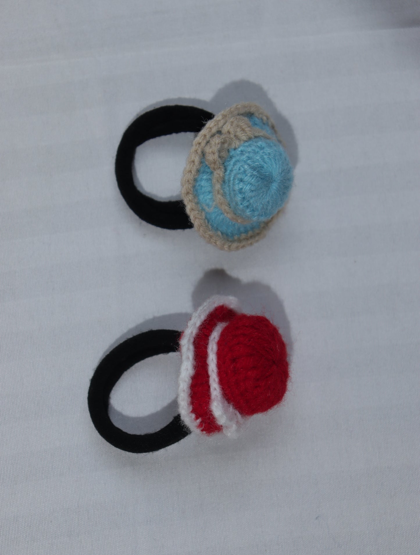 Mini Hat Crochet Hair Rubberbands – Set of 2 (Sky Blue & Candy Red)