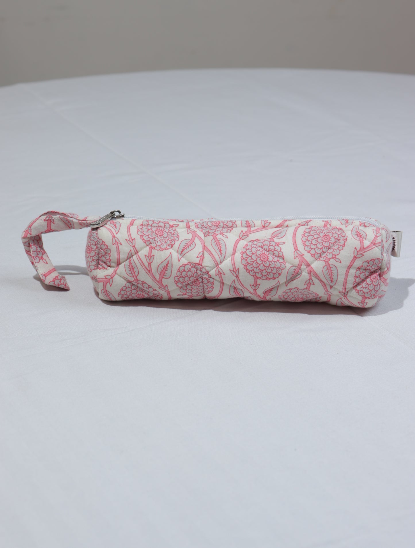 Floral Blockprint Quilted Pencil Pouch – Pink Petals
