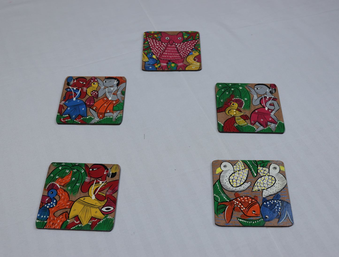 Hand-Painted Wooden Coaster Set – Tribal Art Collection