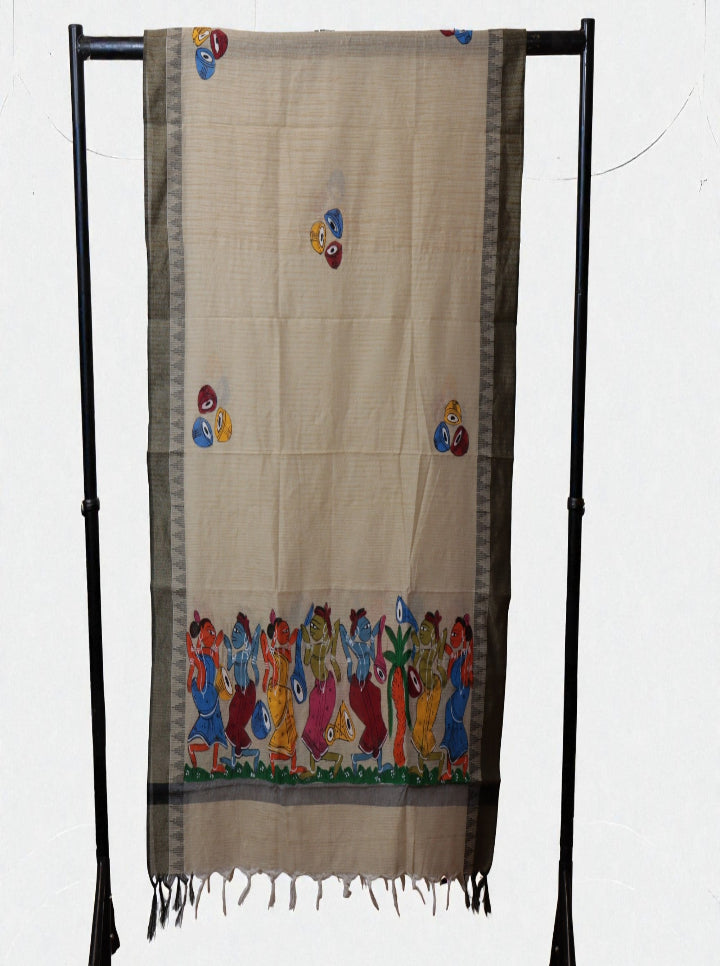 Handpainted Pattachitra Dupatta – Tribal Dance Folk Art