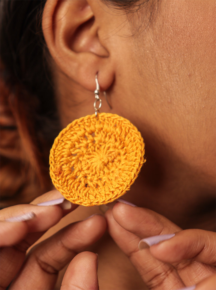 Handmade Crochet Yellow Earrings – Simple & Elegant