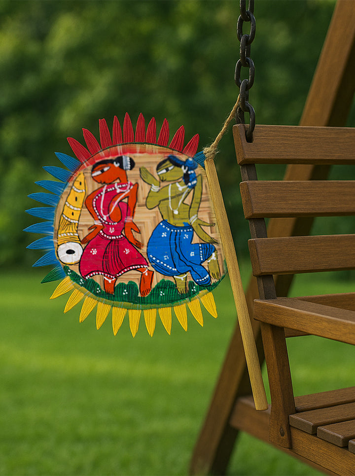 Handcrafted Pattachitra Bamboo Hand Fan Tribal Art (Red And Green)