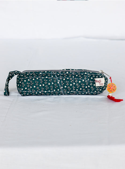 Handmade Cloth Pencil Case – Elegant & Functional (Dark Green)