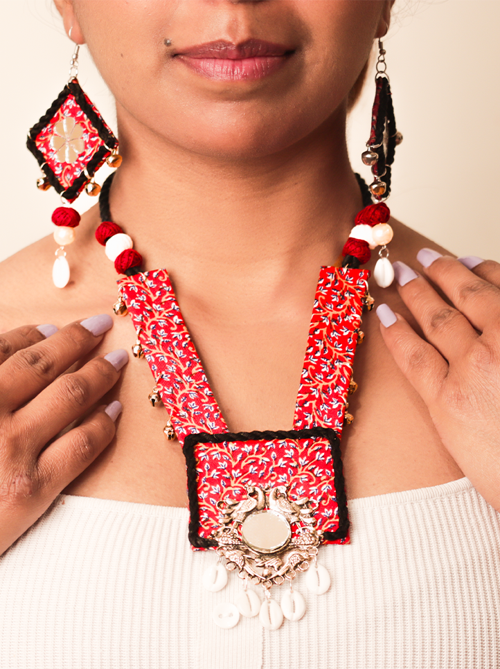 Handcrafted Fabric Necklace & Earrings Set