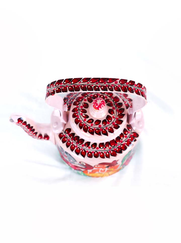 Hand-Painted Traditional Kettle – Folk Art And Tribal Design (Pink)