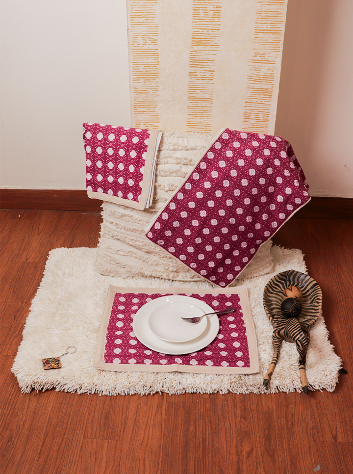 Handcrafted Cotton Table Mat Set – Polka Charm Edition