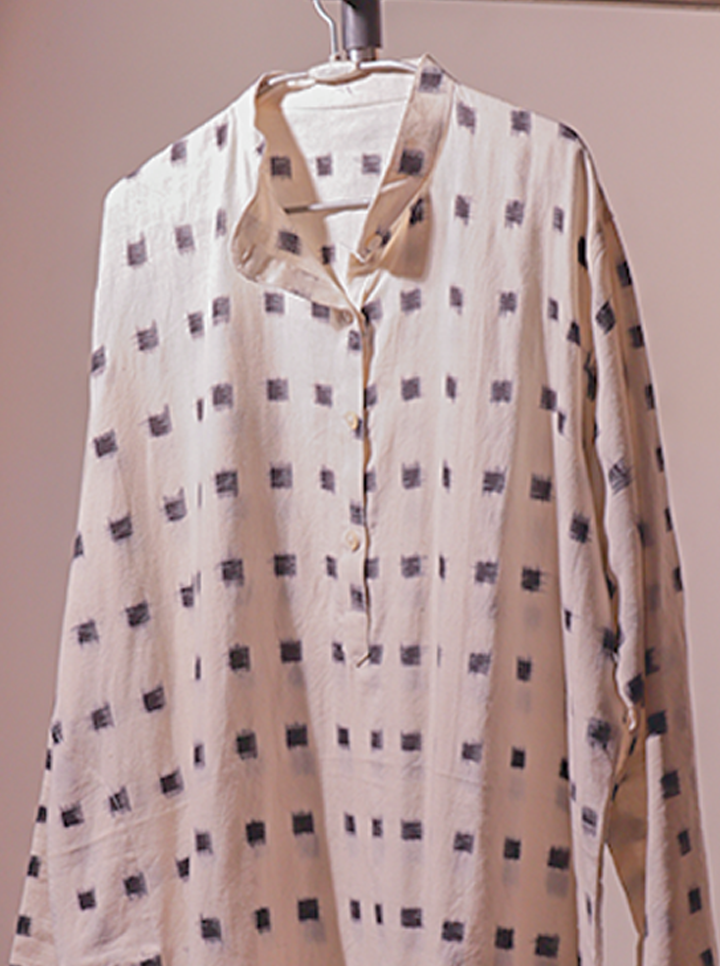 White Handblock Kurta with Black Square Motif – Minimal Meets Timeless