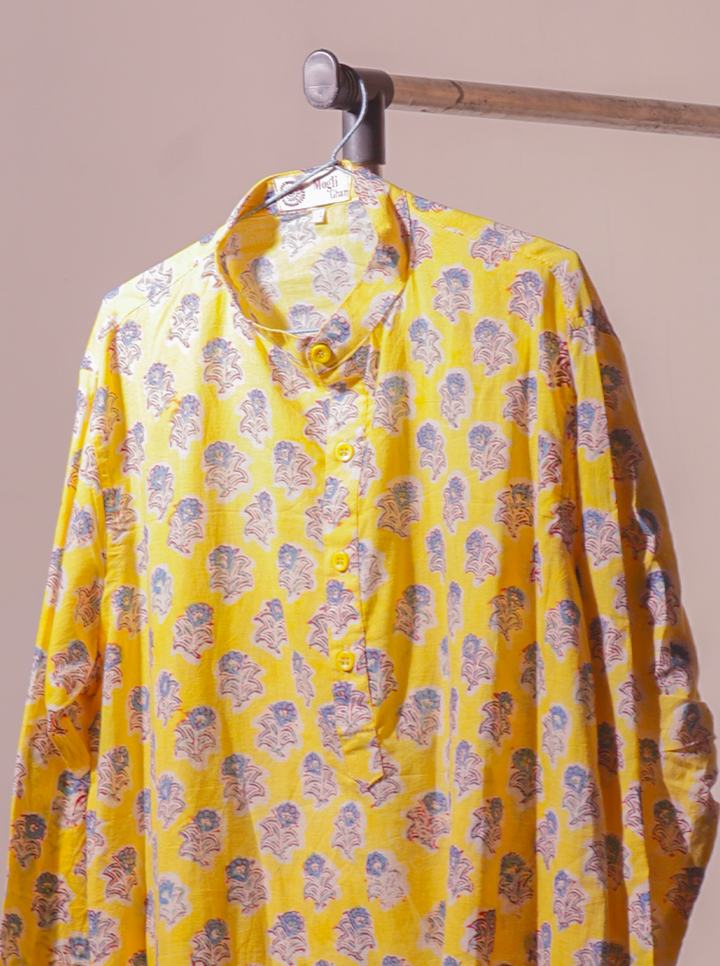 Handblock Printed Yellow Kurti – Bright, Bold & Breezy
