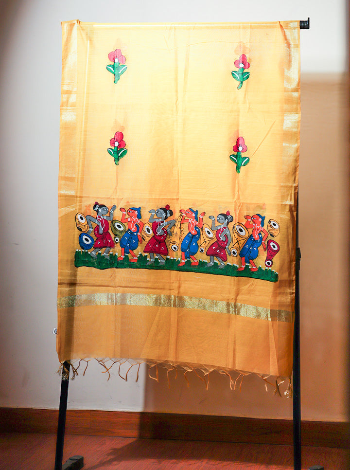 Pattachitra Handpainted Dupatta – Mustard Yellow