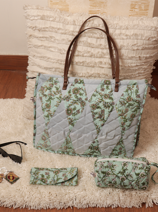 Handmade Quilted Bag Combo – 3-Piece Set
