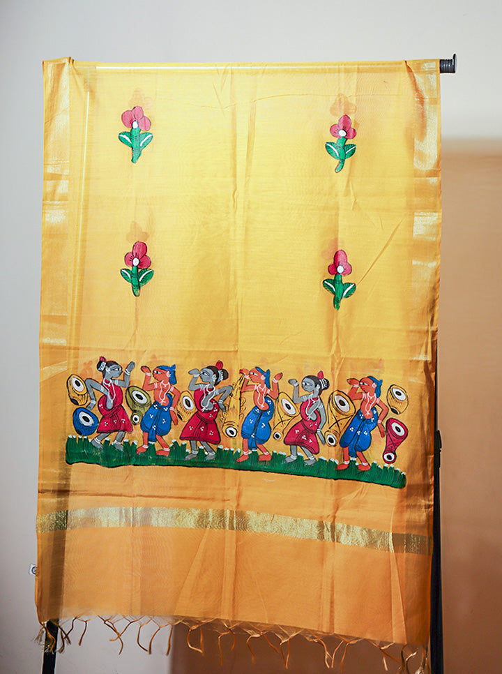 Pattachitra Handpainted Dupatta – Mustard Yellow