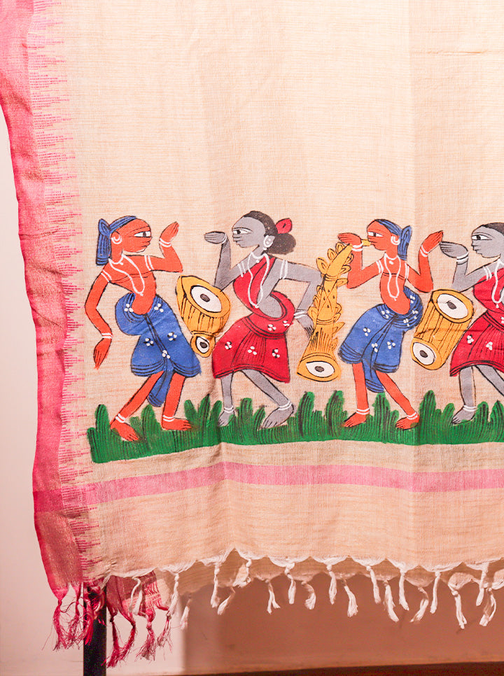 Pattachitra Handpainted Dupatta – Pink