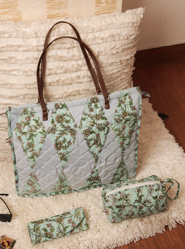 Handmade Quilted Bag Combo – 3-Piece Set