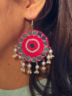 Handmade Mirror and Pearl Earrings